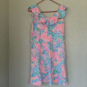 Lilly Pulitzer Alessa Floral Shift Dressxs Ruffle Dainty Mermaid Tropical